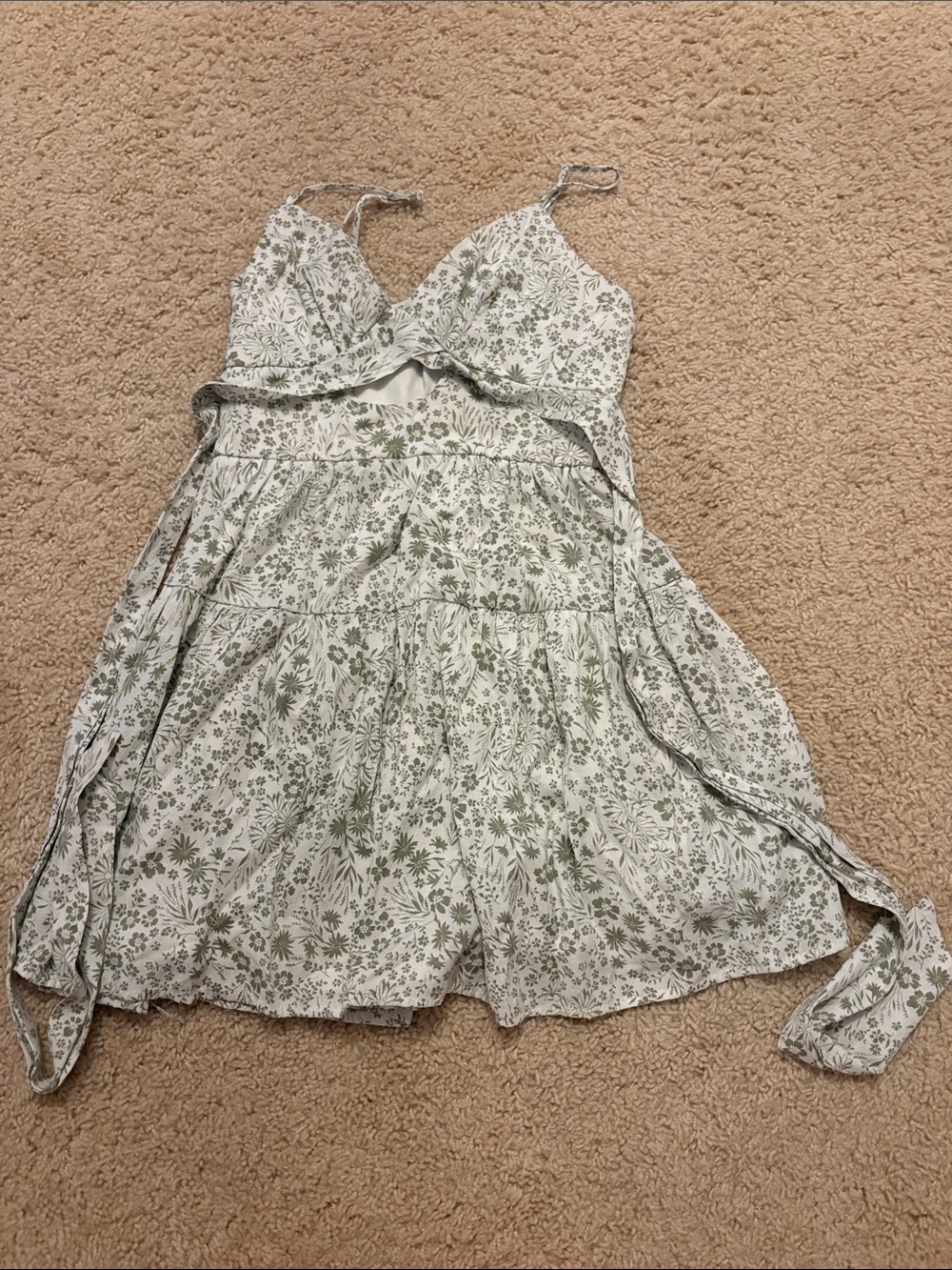 Trixxi White Mini Dress with Sage Green Floral Print